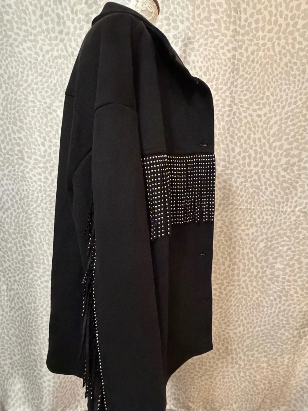 Sweet Rain Soft Black Studded Fringe Button-Up Jacket